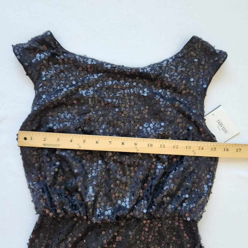 David's Bridal Long Black Sequin Sleeveless Gown Dress Formal Prom Wedding Glam - Picture 13 of 13